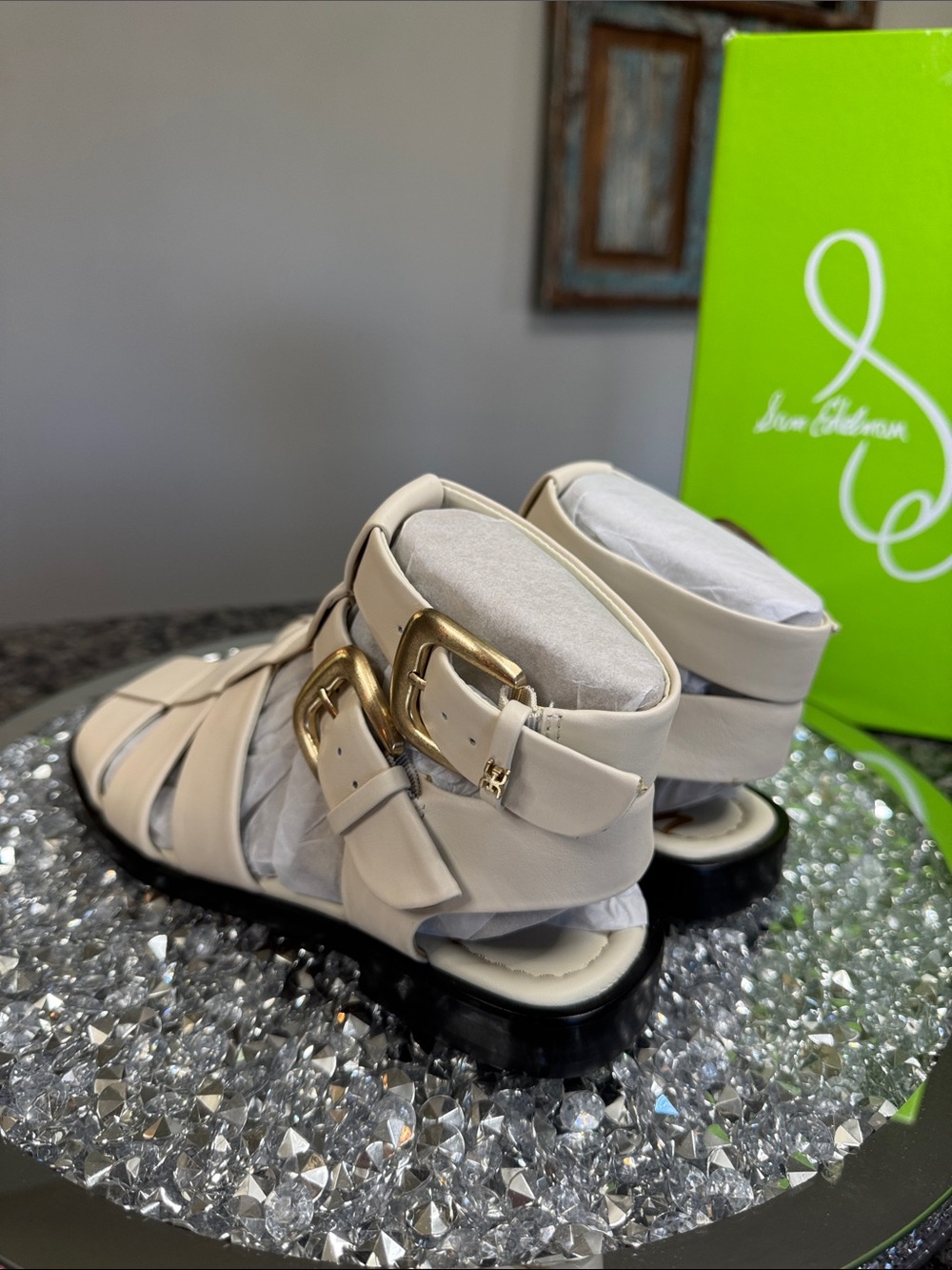 Sam Edelman Ivory Leather Strappy Buckle Sandal NeW 6.5 - Picture 7 of 13